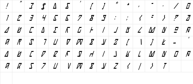 Nick Turbo Condensed Italic Condensed Italic Character Map