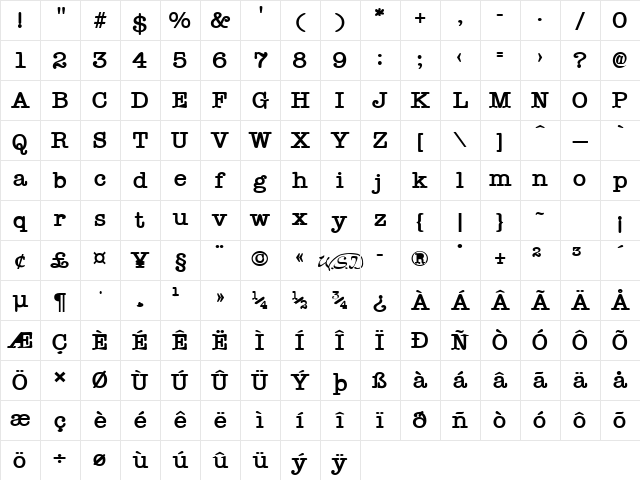 Typist Bold Character Map