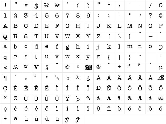 Typist Regular Character Map