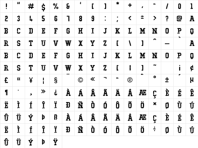 Typo College Destroyed Demo Regular Character Map