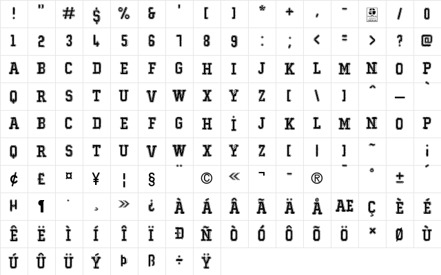 Typo College Dusty Demo Regular Character Map
