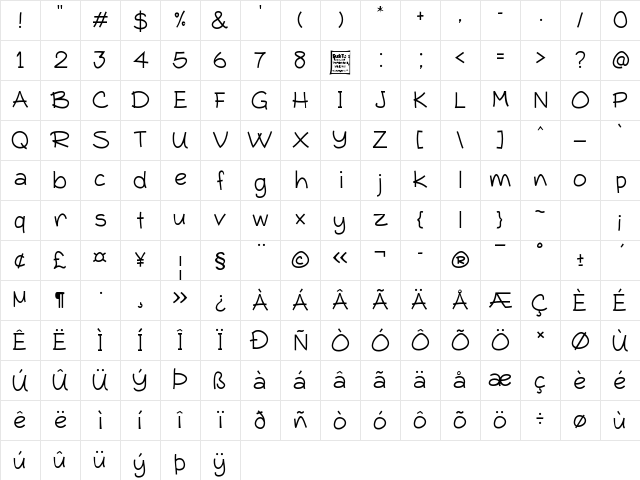 Typo Comica Light Character Map