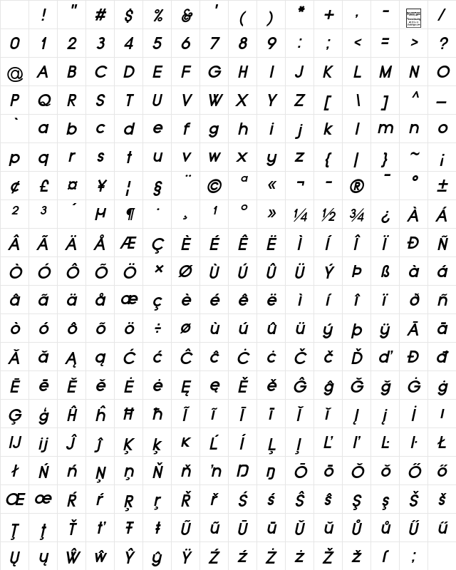 Typo Grotesk Bold Italic Character Map Typo Grotesk Bold Italic Character Map