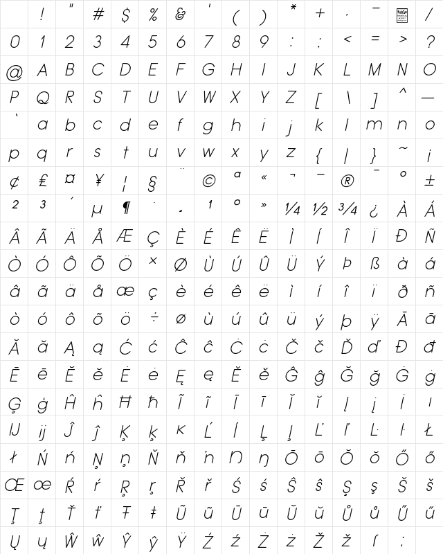 Typo Grotesk Rounded Light Italic Character Map Typo Grotesk Rounded Light Italic Character Map