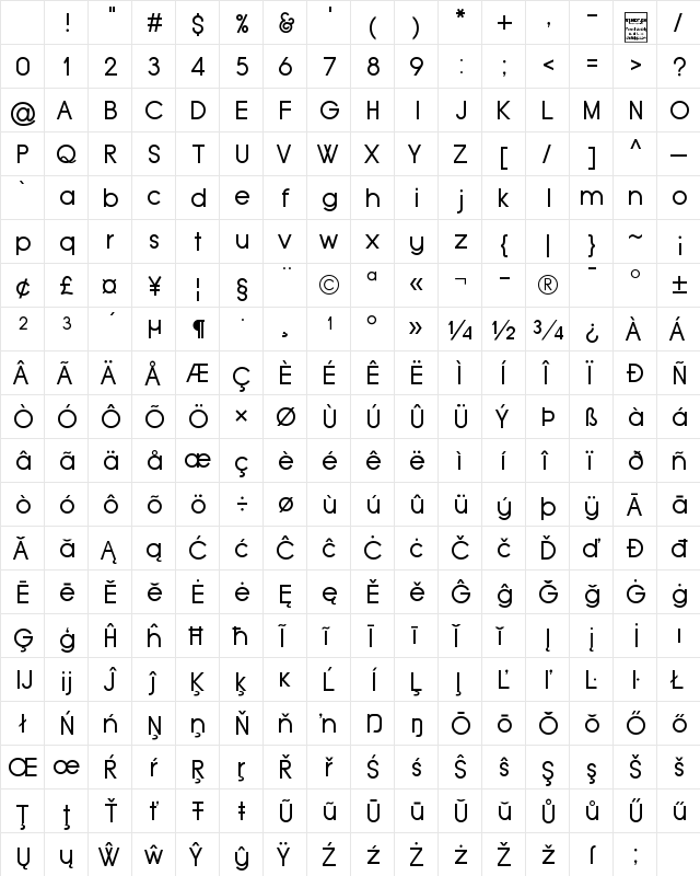 Typo Grotesk Regular Character Map Typo Grotesk Regular Character Map