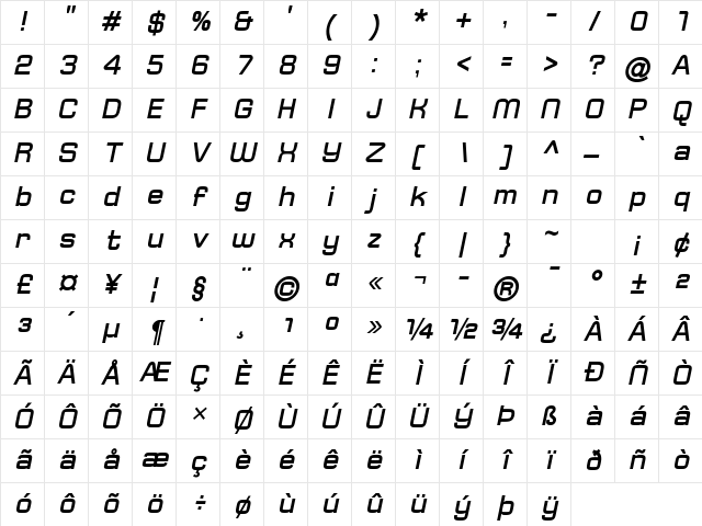 Typo Square Bold Italic Demo Regular Character Map