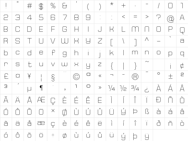 Typo Square Light Demo Regular Character Map Typo Square Light Demo Regular Character Map