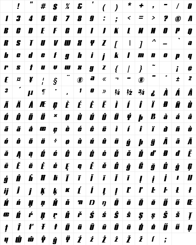 Typoline Italic Character Map Typoline Italic Character Map