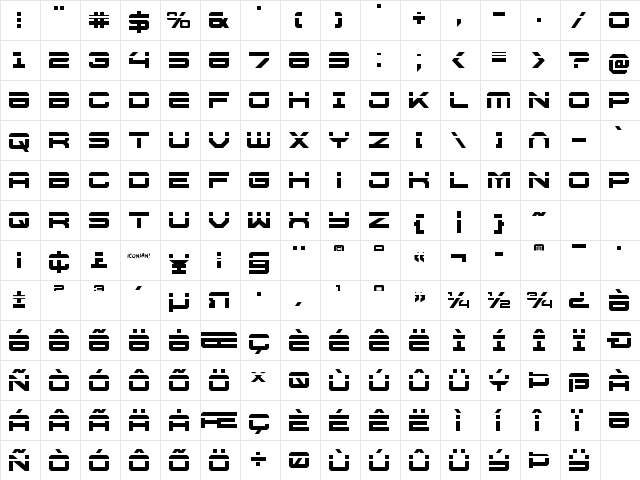 U.S.S. Dallas Laser Regular Character Map