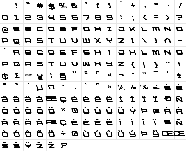 U.S.S. Dallas Leftalic Italic Character Map U.S.S. Dallas Leftalic Italic Character Map