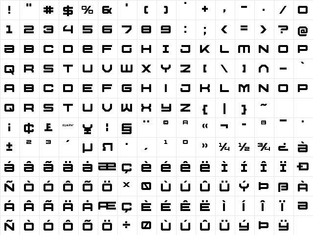 U.S.S. Dallas Regular Character Map