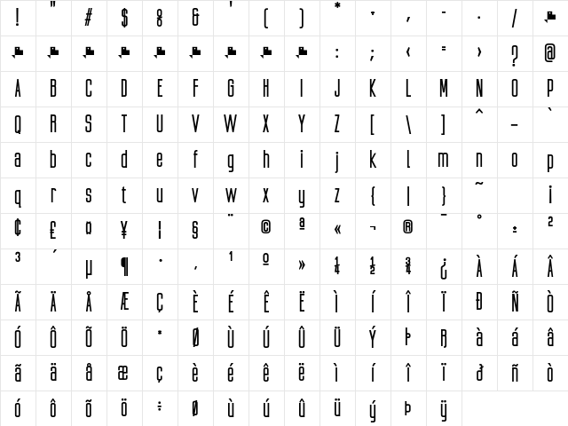 Ubicada Bold Character Map