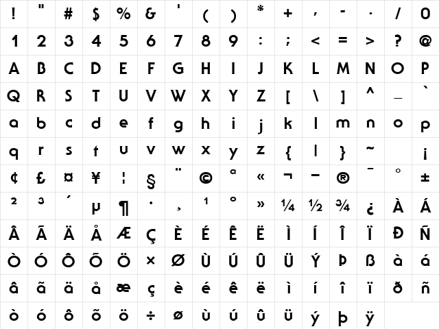 UbiqGothicBlackSSK Normal Character Map
