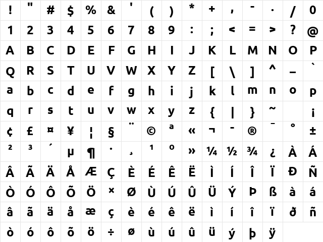 Ubuntu NF Bold Character Map