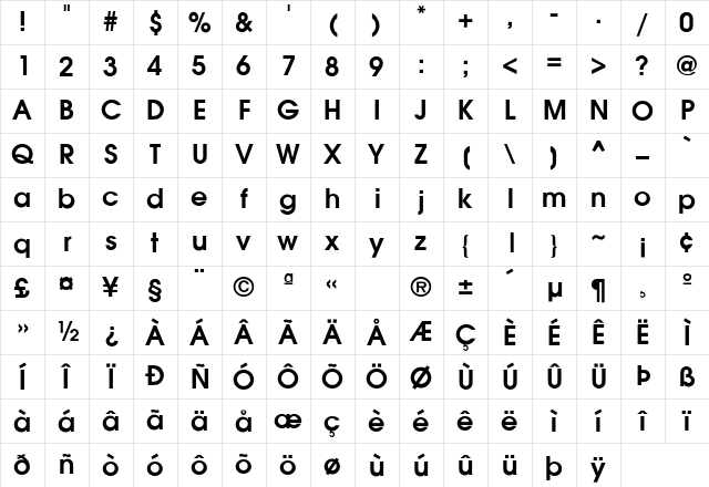 AvantGarde-Demi Regular Character Map AvantGarde-Demi Regular Character Map