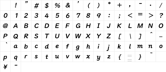 UDDigiKyoItalic Bold Bold Italic Character Map UDDigiKyoItalic Bold Bold Italic Character Map
