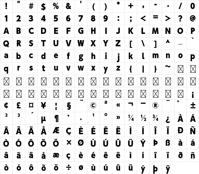 A-OTF UD Shin Go Con90 Pr6 U Character Map