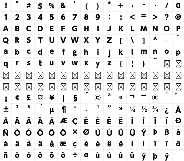 A-OTF UD Shin Go NT Pro H Character Map