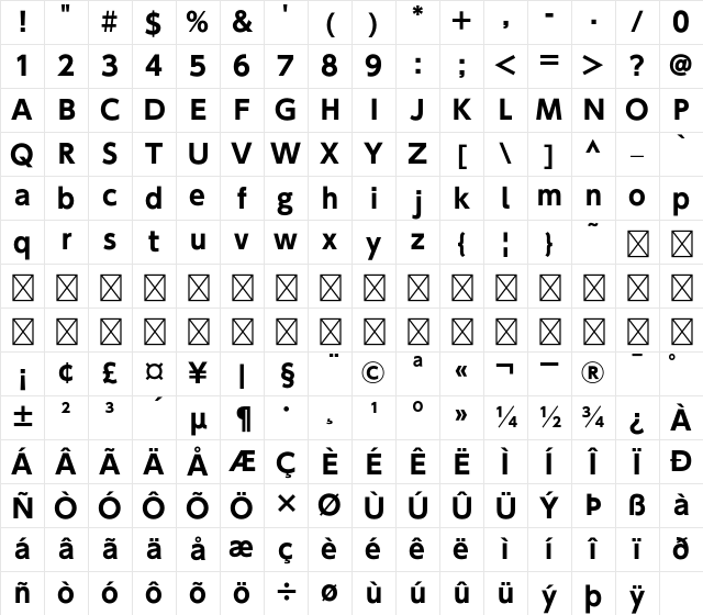 A-OTF UD Shin Go Pro B Character Map
