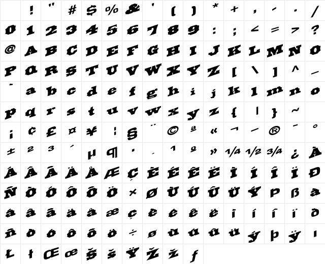 UnderWay69 Regular Character Map UnderWay69 Regular Character Map