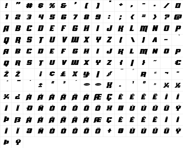 Union Gray Expanded Italic Expanded Italic Character Map