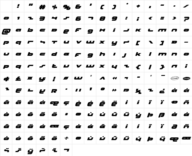 uni-sol Italic Character Map