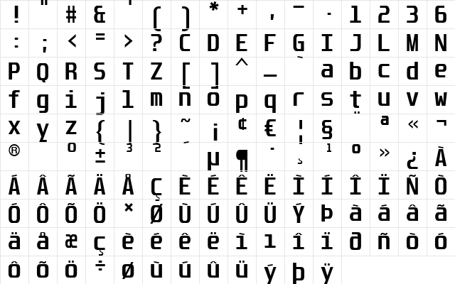 Unispace Bold Character Map