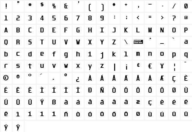 Unispace Bold Character Map