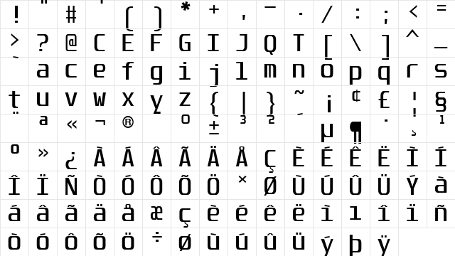 Unispace Regular Character Map