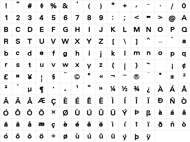 United Bold Character Map