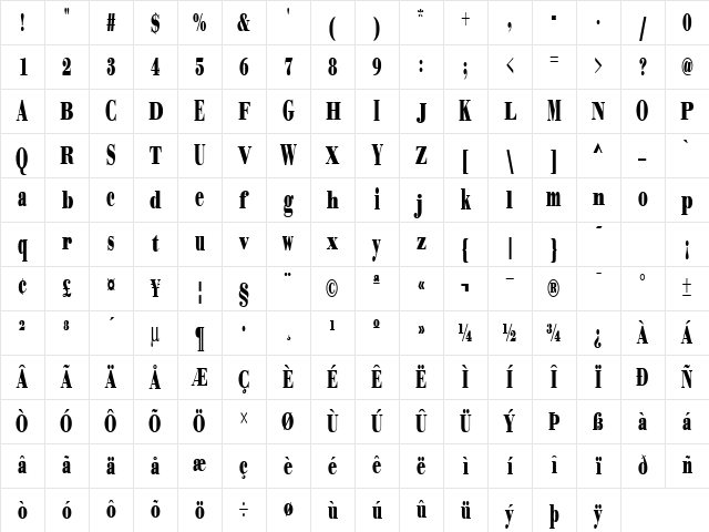 United Regular Character Map