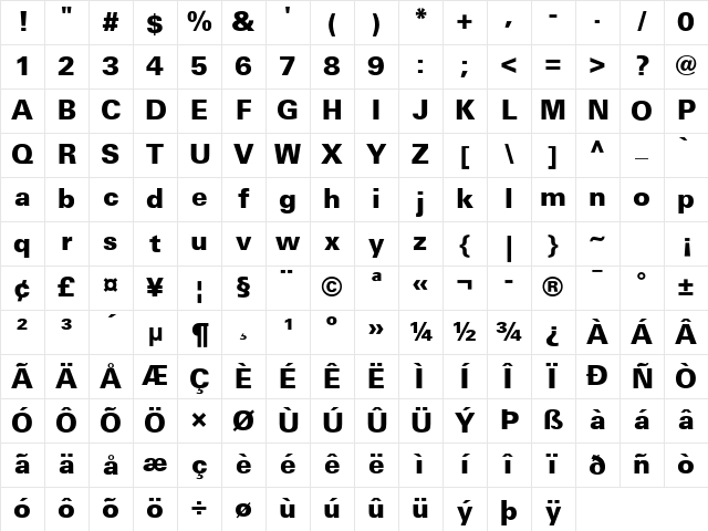 Univers 55 Bold Character Map Univers 55 Bold Character Map