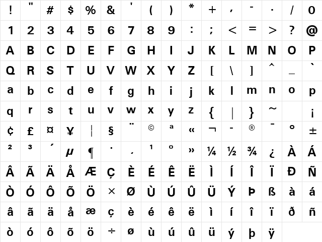Univers ATT Bold Character Map