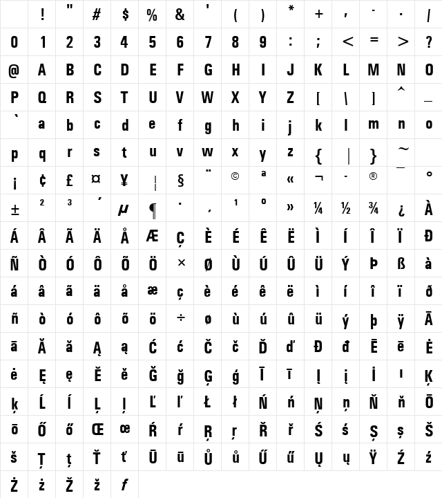 Univers Condensed Bold Character Map Univers Condensed Bold Character Map