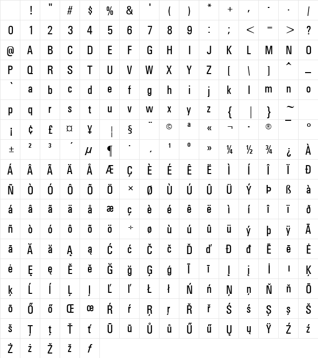 Univers Condensed Medium Character Map Univers Condensed Medium Character Map