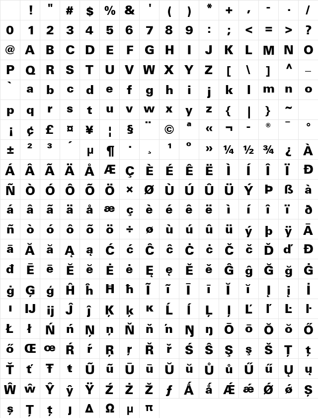 Univers LT W0475 Bold Character Map