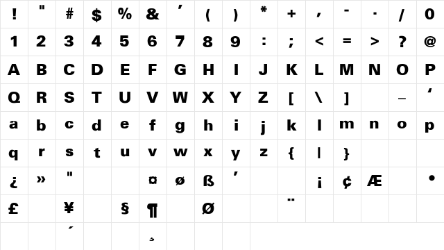 Univers-Black-Thin Regular Character Map