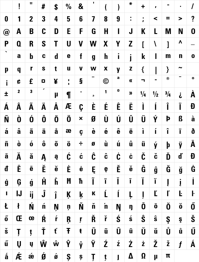 Univers LT W0467 Bold Character Map