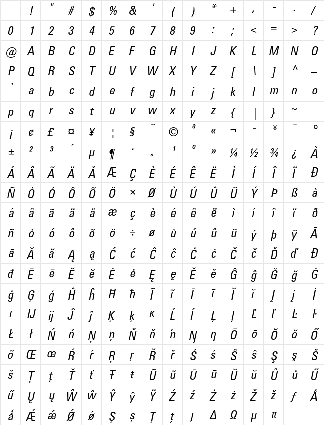Univers LT W0457 Italic Character Map