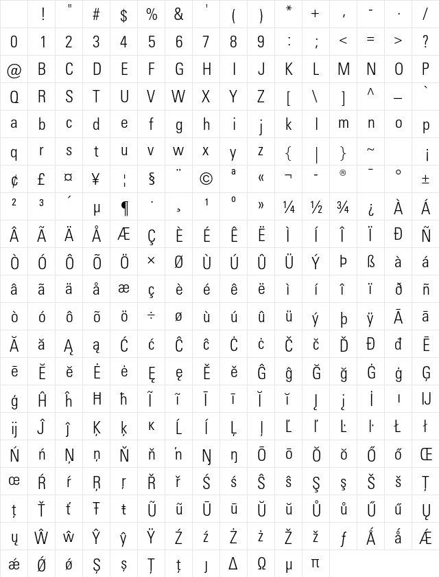 Univers LT W0447 Regular Character Map