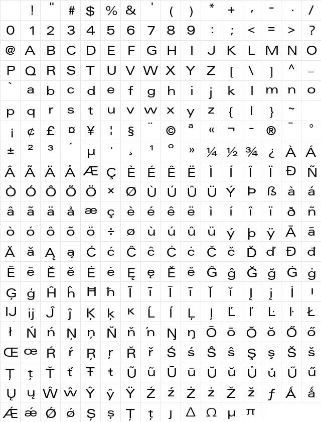 Univers LT W0453 Regular Character Map