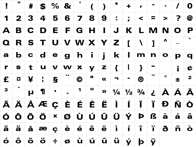 Univers LT W0573 Bold Character Map