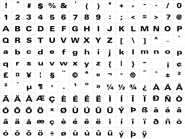 Univers LT Std 73 Black Extended Character Map
