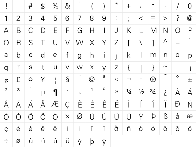 Univers LT Std 45 Light Character Map