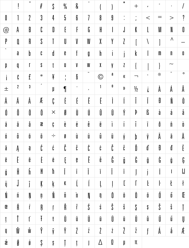 Univers LT W0449 Regular Character Map