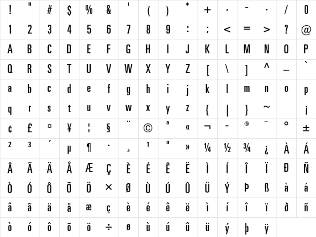 Univers LT W0459 Regular Character Map