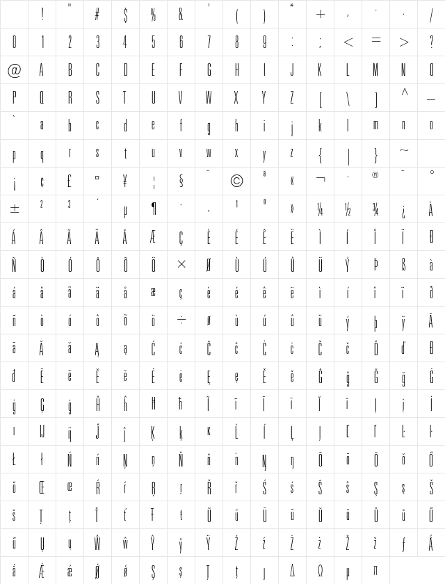 Univers LT W0439 Regular Character Map