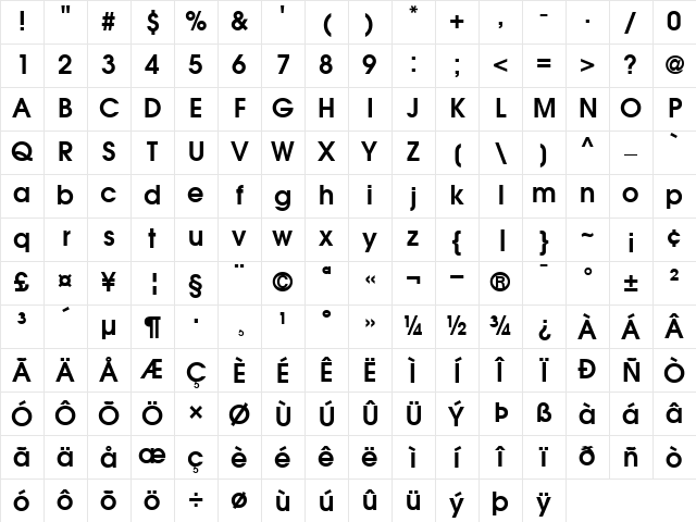 AvantGarde Demi Character Map