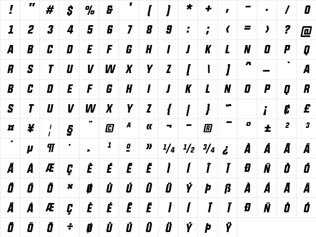 UPBOLTERS Italic Character Map