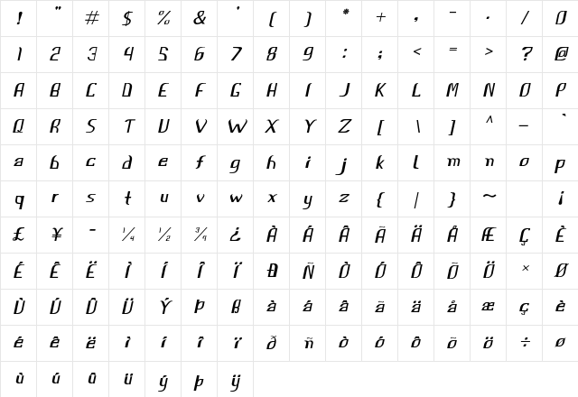 Ursal Bold Italic Character Map